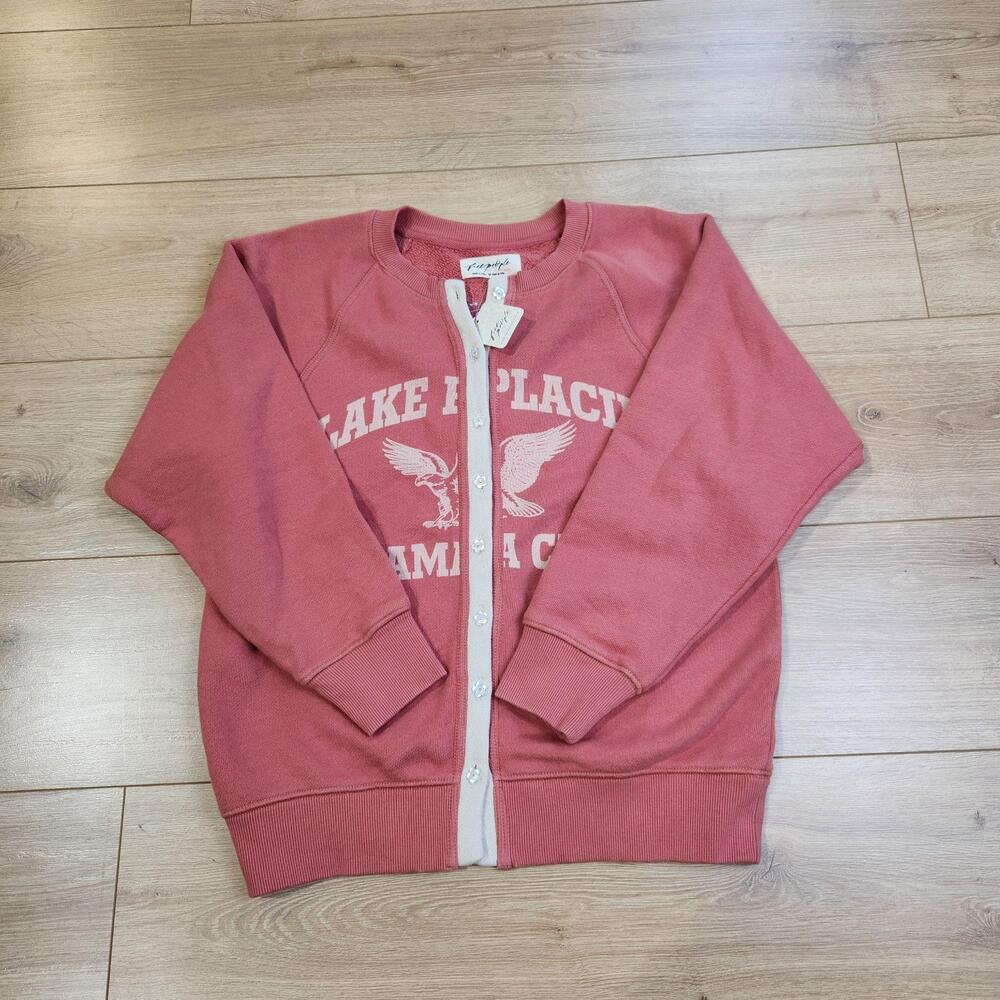 Free People Lake Placid Cardigan Sweater Womens Medium Pink Button Graphic